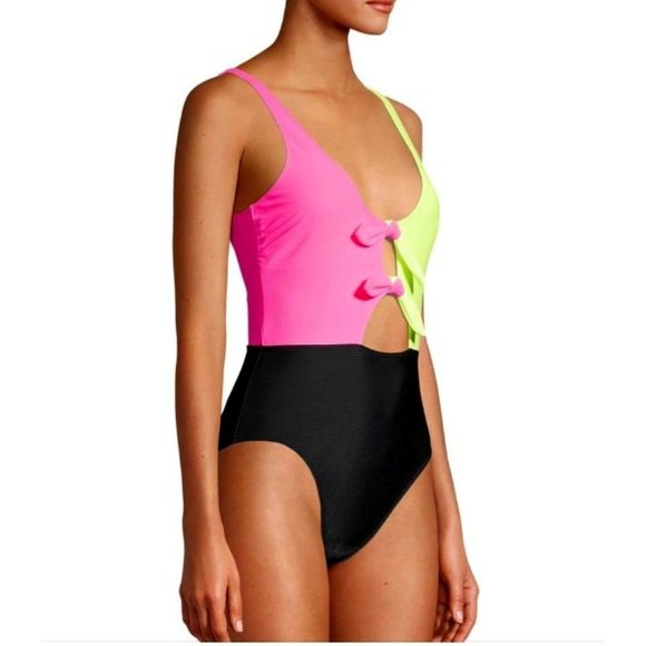 SOLD No Boundaries Neon Colorblock One-Piece Swimsuit Size Junior XL - Picture 3 of 10